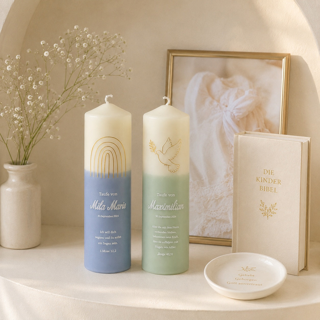 Personalized Baptism Candle Gift Set, Custom Christening Candle, Taufe Candle, Baby Baptism Gift, Godparent Gift