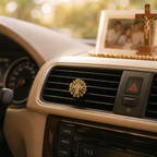 Crystal cross car air vent clip installed on vehicle air vent, meaningful Catholic religious accessory for daily driving
