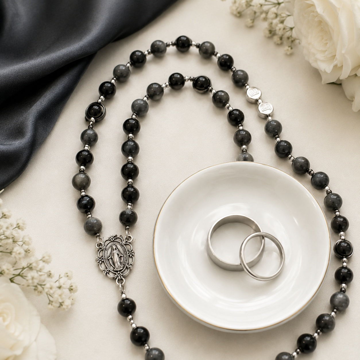 Men’s Catholic Wedding Rosary, Groom Rosary, Black Prayer Beads, Husband Gift, Religious Wedding Gift