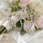 Pastel Bridal Bouquet Rosary, Catholic Wedding Rosary, Bride Gift, Wedding Prayer Beads, Silver Crucifix