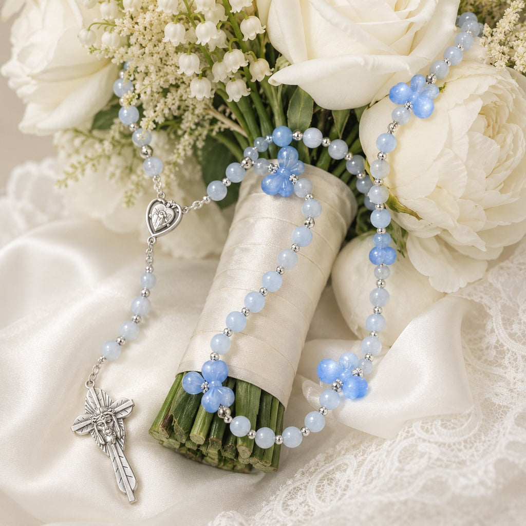 Something Blue Catholic Wedding Rosary, Bridal Bouquet Rosary, Blue Prayer Beads, Bride Gift, Marriage Keepsake
