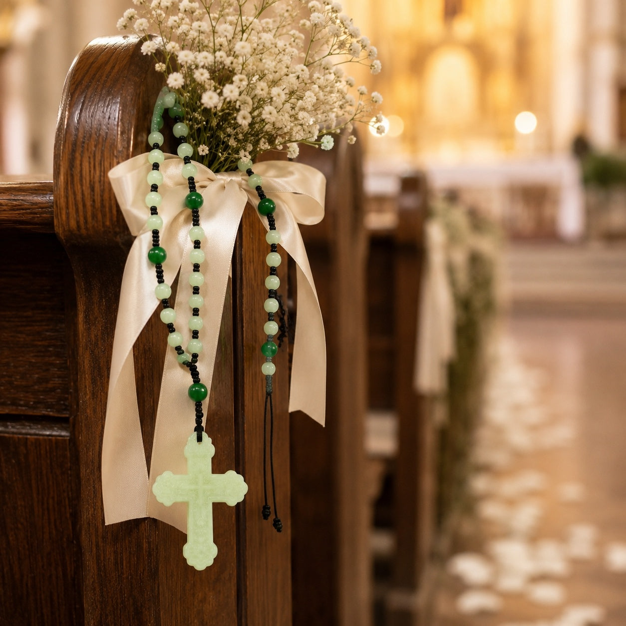 Catholic Wedding Rosary Sage Green Jade Rosary Bridal Bouquet Prayer Beads Wedding Keepsake Gift for Bride Religious Ceremony
