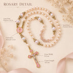 Wedding Rosary Beads for Bride, Pink Pearl Catholic Prayer Beads with Gold Crucifix, Bridal Bouquet Rosary Wedding Gift
